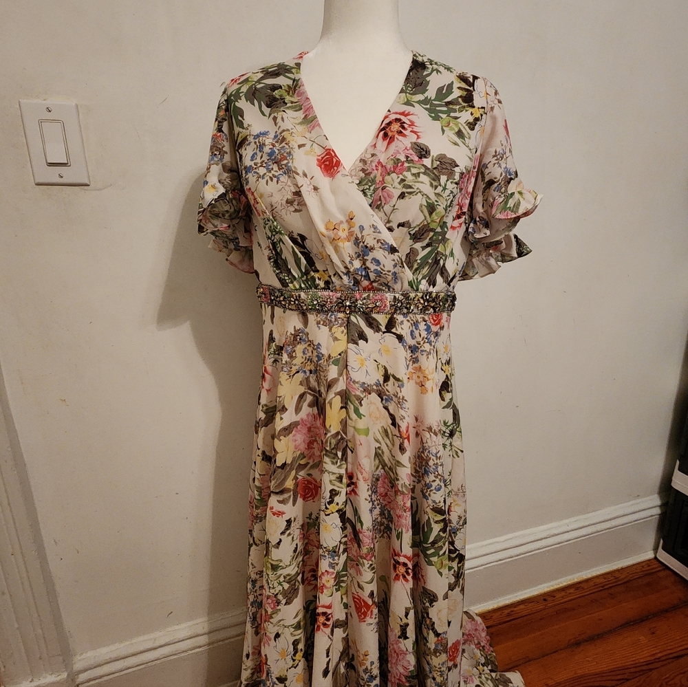 Mac Duggal Floral Wrap Maxi Dress